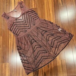 Free People Maroon Dress Sequin Sheer Geometric‎ Sleeveless Size Small HOCO Flaw